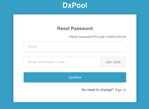 Reset Password page with email and email verification code fields